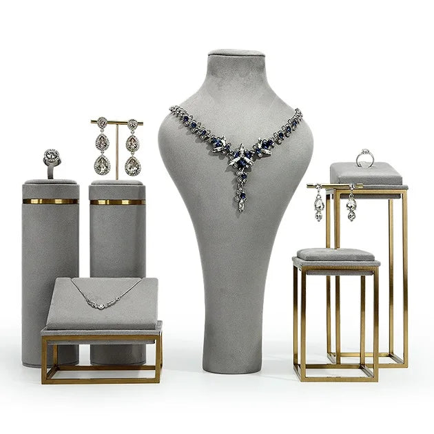 SKQ Jewellery Stand Display Covered Grey  Microfiber Manufacturers China Jewelry Display Props Set