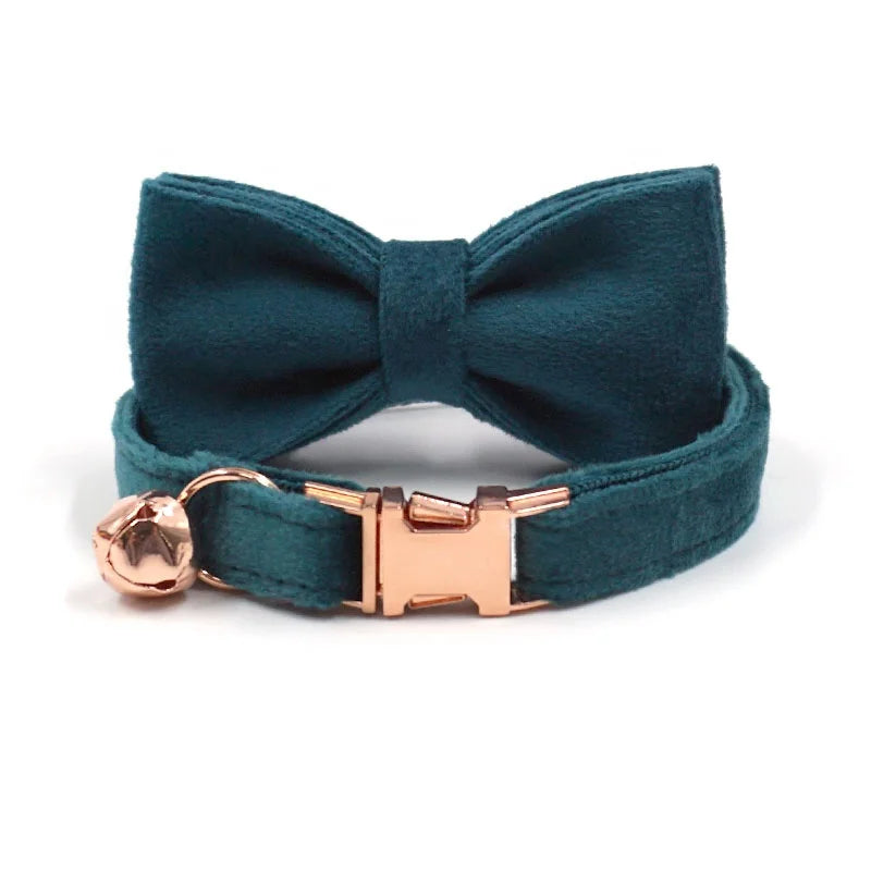 Lovely Puppy Dog Cat Collar with Bell Fancy Calming Cat Collar Bow Tie logo Engraving Personalized Luxury Cat Collar Velvet