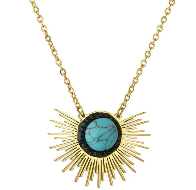 New Style Vintage Choker Necklace Fashion Stainless Steel Necklace Bohemian Turquoise Pendant Necklace for Unisex