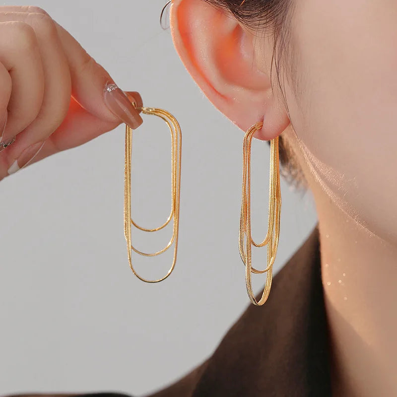 Elegant Fashion Earrings Vintage Brass Snake Chain Earrings Gold Silver Drop Long Tassel Earrings for Women
