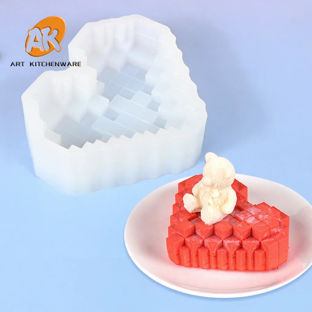 AK Silicon Chocolate Mould Heart Pixel DIY Candle Resin Crafts Moule Silicone 3d Fondant Cake Molds Cake Decorating Bakery Tools