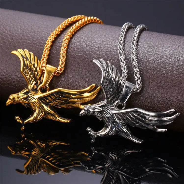 Hawk Eagle Necklace Men Punk Jewelry Hip Hop 18k Gold Plated Stainless Steel Animal Eagle Pendant Necklace wings Charm
