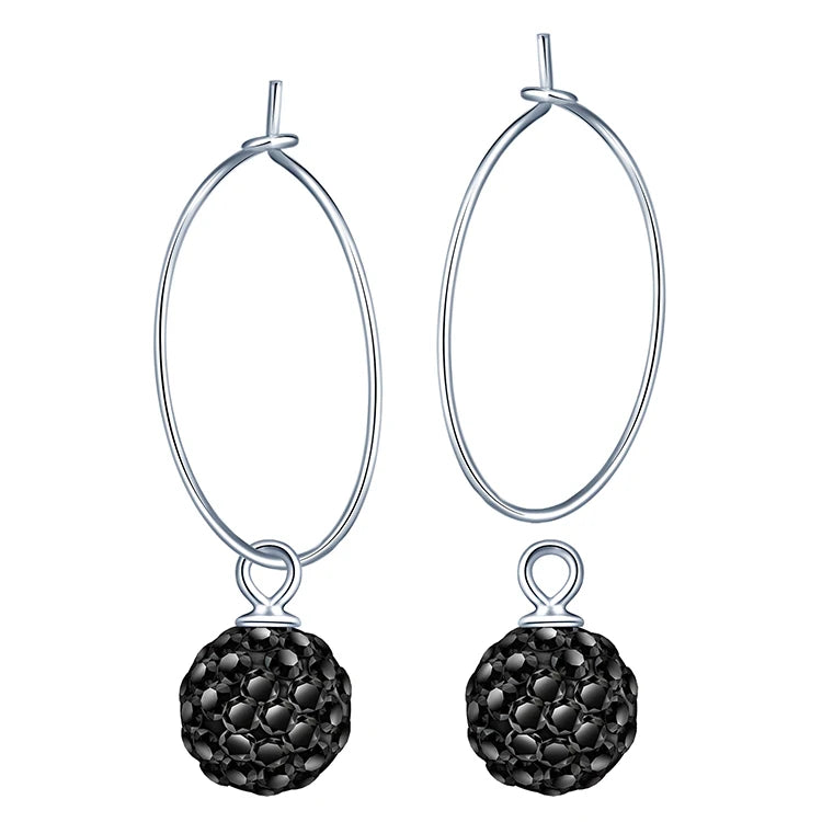 Women Crystal 20mm Disco Ball Earring Ball S925 Sterling Silver Huggie Earrings with Charm