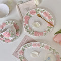 Solhui Ins Romantic Embossed Vivid Rose Dinner Plate Set Bowls Coffee Cups and Dishes Dinnerware Set