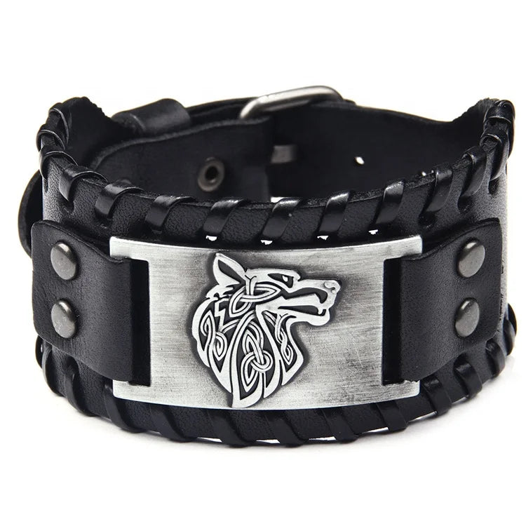 Hot Sale Vintage Nordic Style Fashion Gift Adjustable Buckle Punk Gothic Wristband Personalized Leather Cuff Bracelet for Men