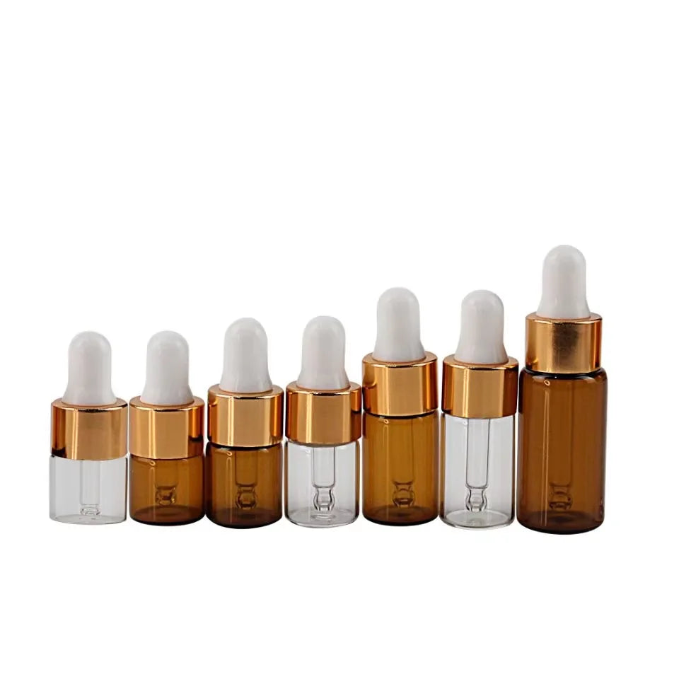 Transparent Amber Glass Dropper Bottle 1ml 2ml 3ml 5ml Flat for Essential Oil Display Perfume Sample Test Minimum Order 100pcs