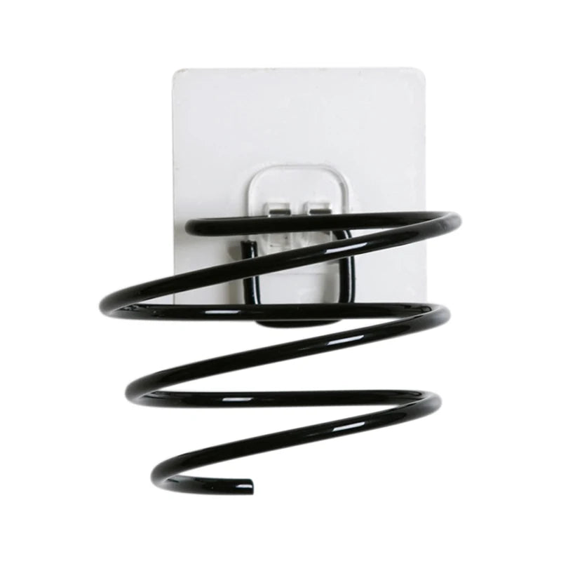 No Drill Wall Mount Stainless Steel Spiral Blower Holder Hair Drier Rack  Black