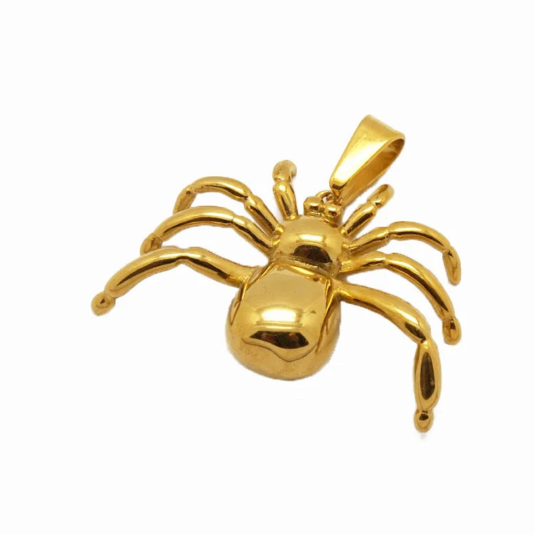 Punk Spider Pendant 18K Gold Plated Stainless Steel Animal Charm Hip Hop Men Spider Necklace Jewelry