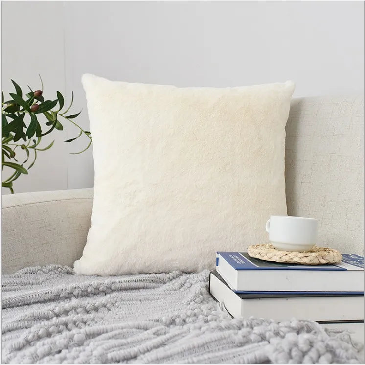 Decorative White Fur Pillow Cover Warm Faux Rabbit Fur Throw Pillow Case Super Soft Cushion Cover for Sofa Bedroom