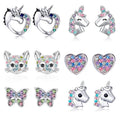 New Arrival Unicorn Cat Love Rainbow Stud Earrings Cute Diamond Rhinestone Stud Earrings for Women Teen Girls