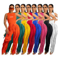 Summer Custom Logo Sleeveless Skinny Tops High Waist Tassel Full Length Pants Woman Clothing 2 Piece Two Piece Set