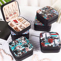 Print Portable Travel MiniJewelry Boxes Leather Box Jewelry Ring Organizer  Collection Ring Necklace Bracelet Earrings Gift Box