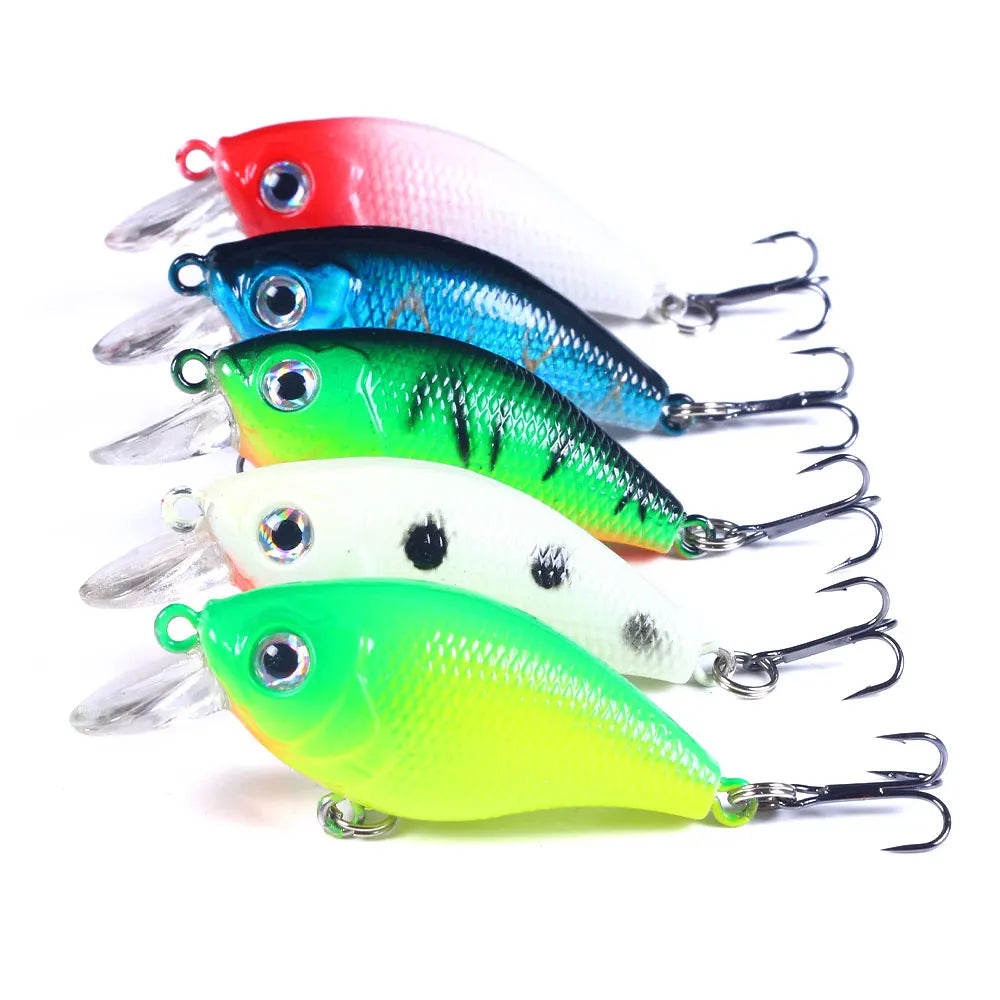 5pcs/box  Lifelike Fishing Lure Combo  Vivid Bass Topwater Wobbler White Hard Artificial Baits Kit