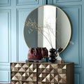 77*77cm Contemporary Large Round Gold Iron Wall Hanging Mirror Light Luxury Metal Frame Circle Wall Art Mirror for Bathroom