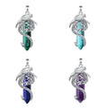 Merryshine Gemstone Jewelry Natural Reiki Energy Hexagonal Healing Stone Wrapped Vintage Dragon Crystal Necklace Pendant for Men