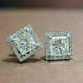 Huitan Custom Factory Price Fashion 925 Silver Plating Woman Square Princess Cut Lab Cz Cubic Zirconia Diamond Stud Earrings