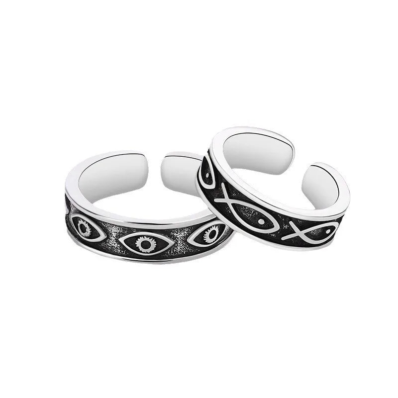 Open Fashion Evil Eye Ring Artistic Retro Minimalist Fish Copper Ring