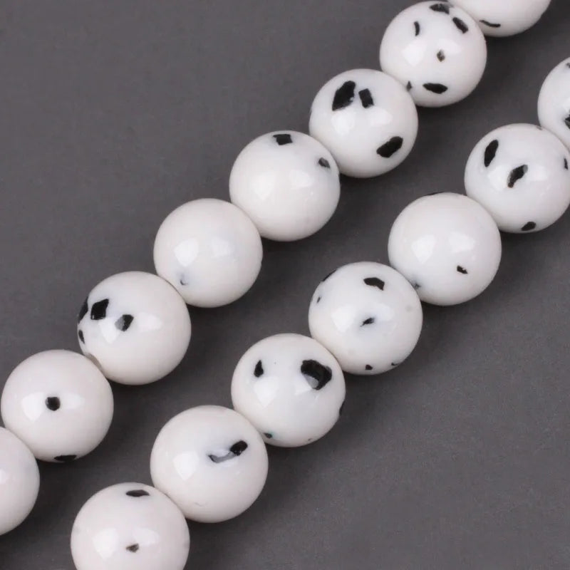 New Arrival White Black Spot Stone Dalmatian Jade Smooth Round Loose Beads for Bracelets Jewelry Making 4mm 6mm 8mm 10mm 12mm