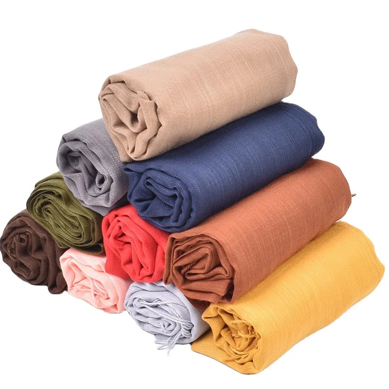 Polyester Cotton 70*180cm Hijab Turban Lady Warm Long  Color Shawl Pashmina Winter Tassels Scarf for Womens Voile Musulman