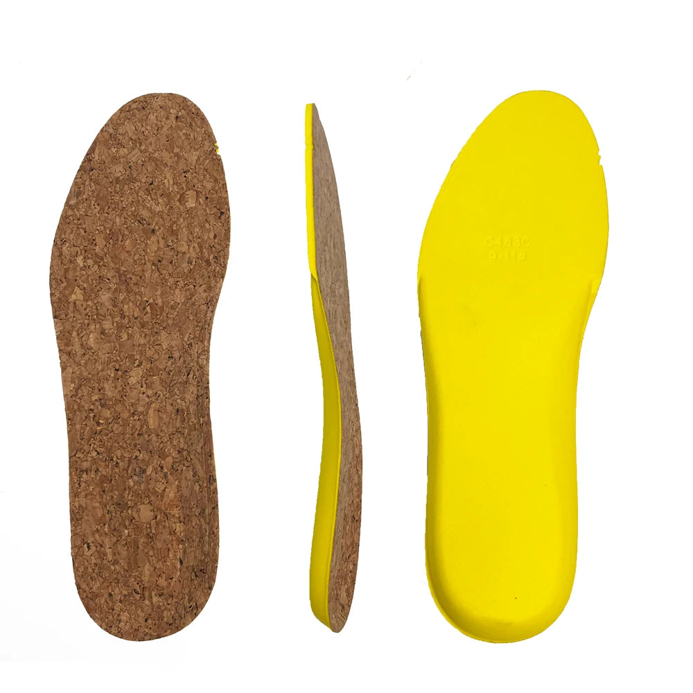 Sports Insoles Full-Length Natural Cork PU Arch Supports for Flat Foot Environment-friendly Pain Relief