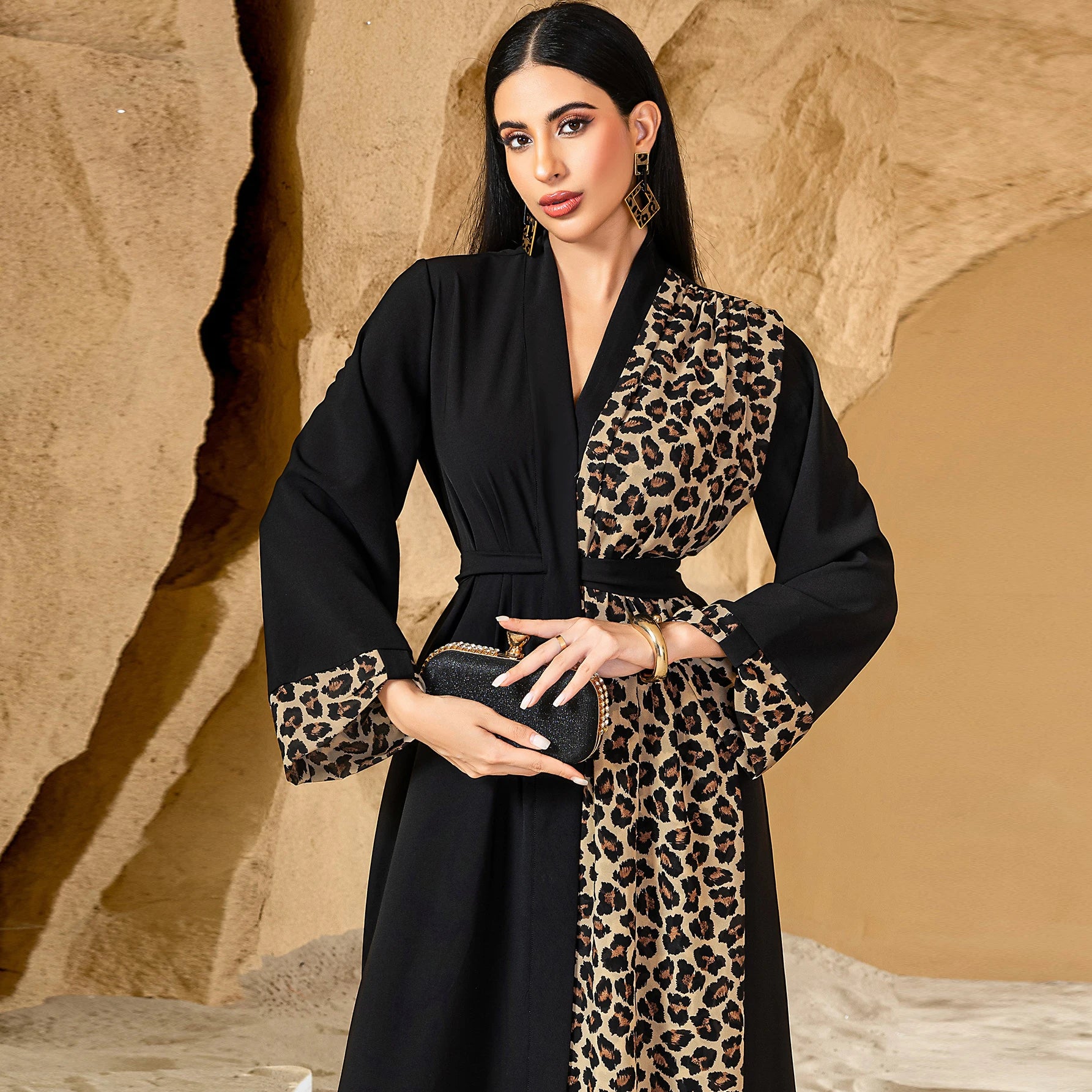 Muslim Abaya Latest Dubai New Model Abaya in Dubai Leopard Loose Sleeves Muslim Women Dress Party Abaya