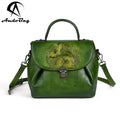 AndoBag Retro Rivet Bottom Stand-up Handbags for Women Genuine Cow Leather Ladies Sling Shoulder Crossbody Bag 2032