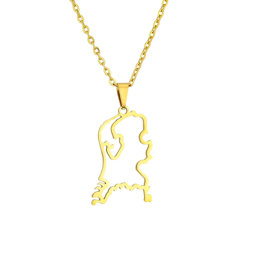 Non Tarnish Jewelry Unisex Stainless Steel Blank Netherlands Map Necklace