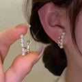 SC Korean High Grade Gold Plated Stud Earrings Little Crystal Women Earrings Temperament Round Pearl Earrings