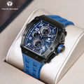 TSAR BOMBA Seiko Stainless Steel Case Mens Quartz Watch Sapphire Crystal Silicone Band 50M Waterproof Chronograph Fashion