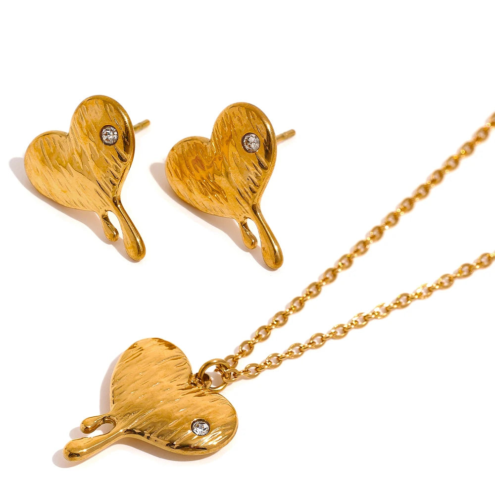 JINYOU 2197 Charm Trend Fashion 18k Gold Plated Jewelry Sets Waterproof Stainless Steel Chic Heart Pendant Necklace Earrings