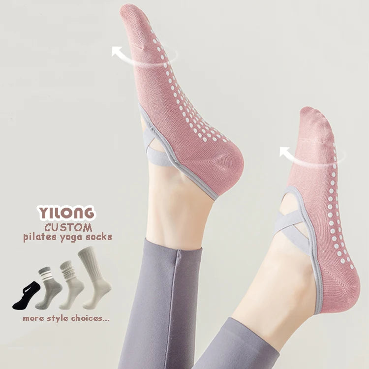 Yilong Custom Dress Sports Yoga Pilates Socks High Quality Anti-Slip Compression Cotton Crew Length Body/Cuff Daily Use
