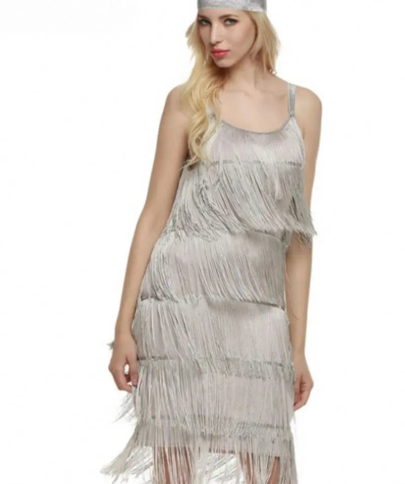 Vintage Vestidos 1920s Flapper Girl Fancy Dress Great Gatsby Dress Costumes Slash Neck Strappy Fringe Swing Party Dress Women