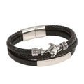 Hip Hop Black Braided Leather Anchor Stainless Steel Bracelet for Men