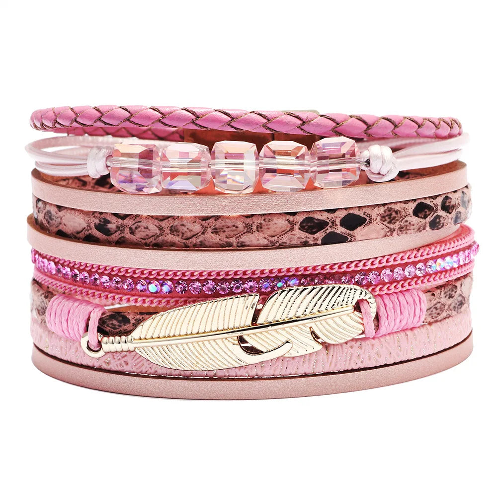 SC Hot Selling Leather Bangle Bracelet Colorful Wax String Bracelets Multi Layer PU Leather Bracelets for Women Men