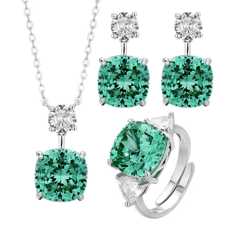 Ladies' Light Luxury Jewelry Set Square Zircon Ring Earrings Necklace Wedding Celebration Engagement Jewelry Set
