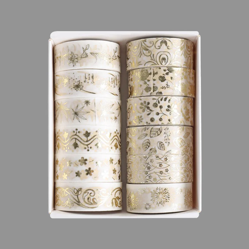 Bronzing and Paper Tape DIY Decorative Hand Account Plant Tape Sticker Creative Life Plain Leaf Washi Tape 12 Rolls
