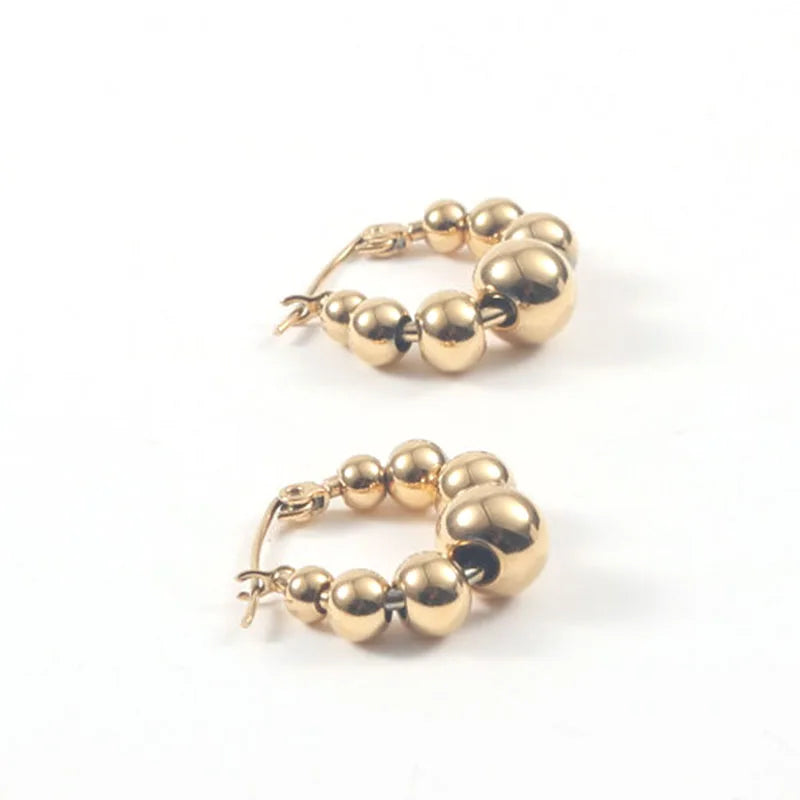 Fashion Jewelry Stainless Steel 18K Gold Plated Spinning Ball Beaded Earrings Accessories Women