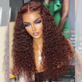 33# Auburn Reddish Brown Curly Water Wave 13x6 Lace Front Human Hair Colored Wigs