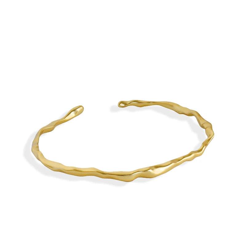 Hammered Cuff Bangle Bracelet in Sterling Silver 925 Thin Open Irregular Bangle Bracelets