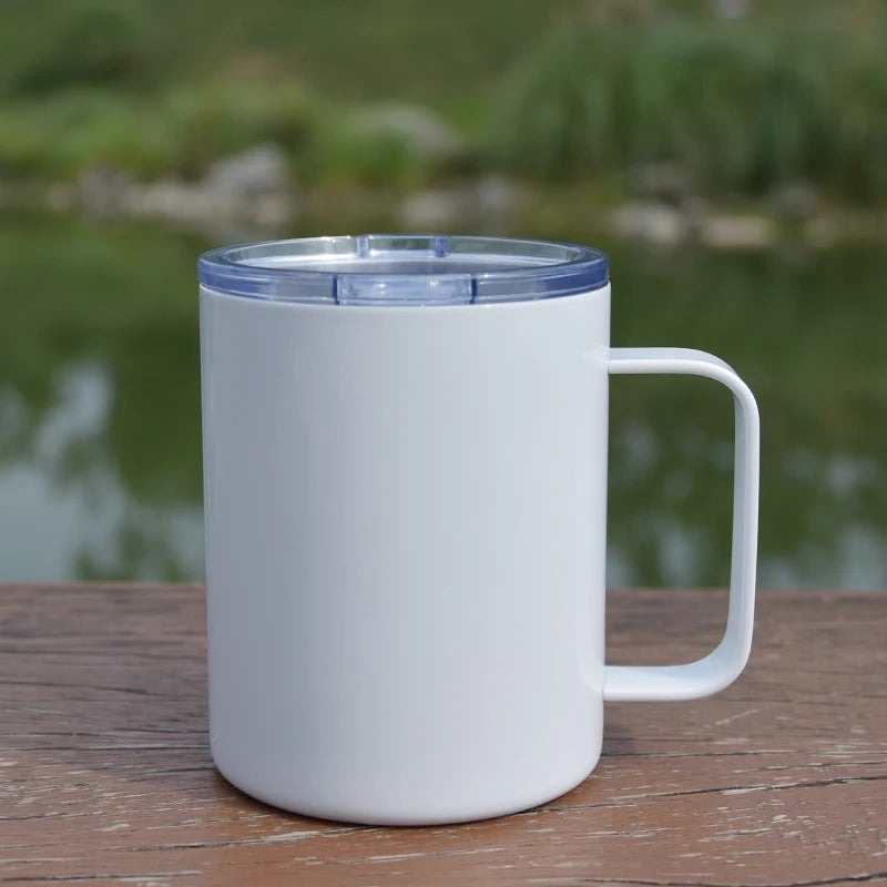 Leak-proof Sliding Lid 12oz 360ml Sublimation Blanks Stainless Steel Coffee White Mug with Handle for Sublimation