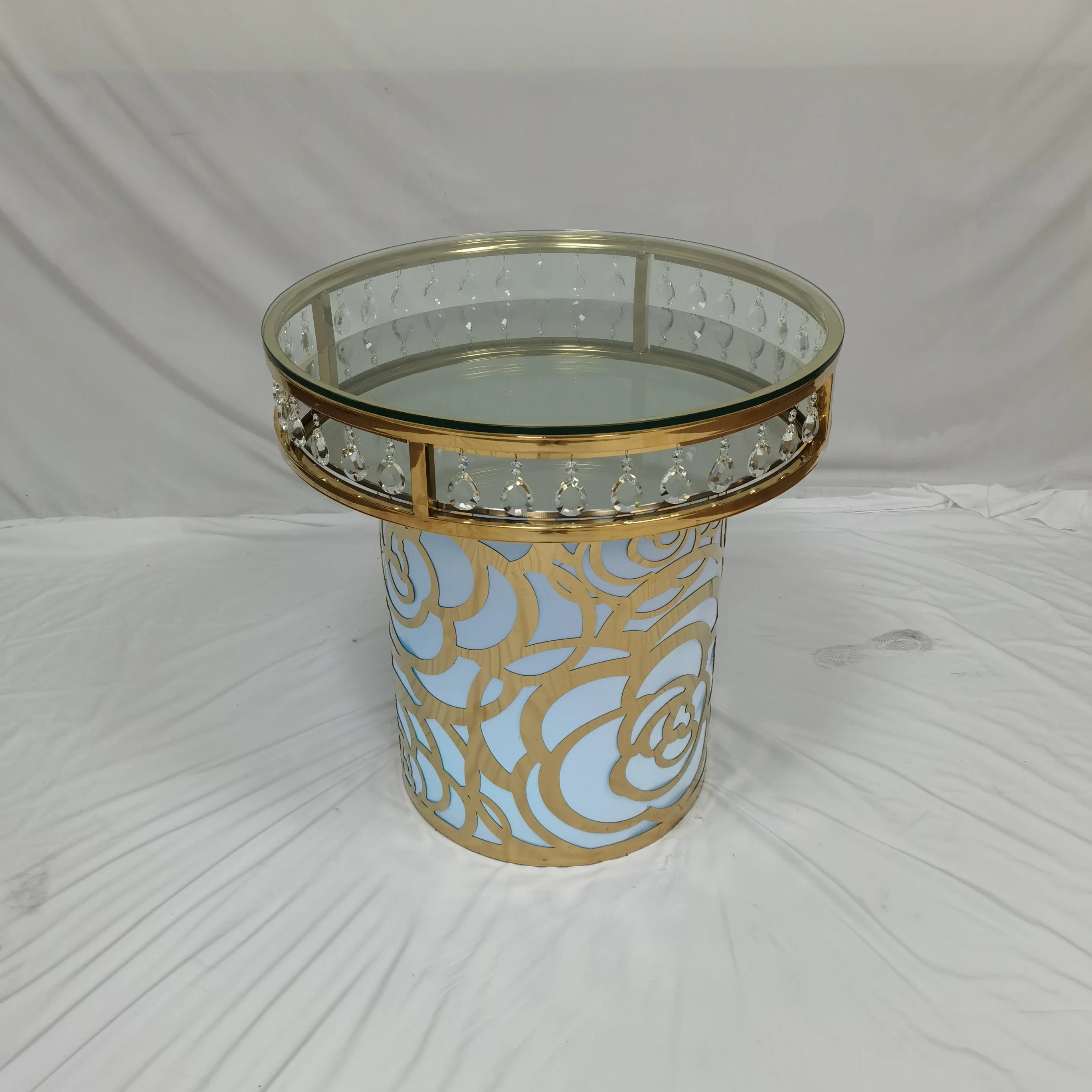 CZ210511-40 Round Mirror Glass Top Stainless Steel Base Luxury Gold Cake Table Wedding