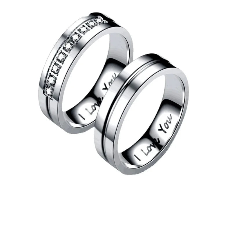 Wholesale Wedding Alliance I Love You Women Silver Crystal Encrusted Band Ring