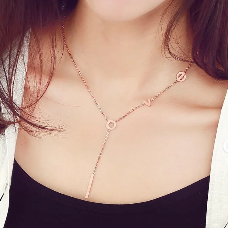 LOVE Stainless Steel Pendant for Necklace Women Trendy Design Simple Gold Plated Necklace Wholesale