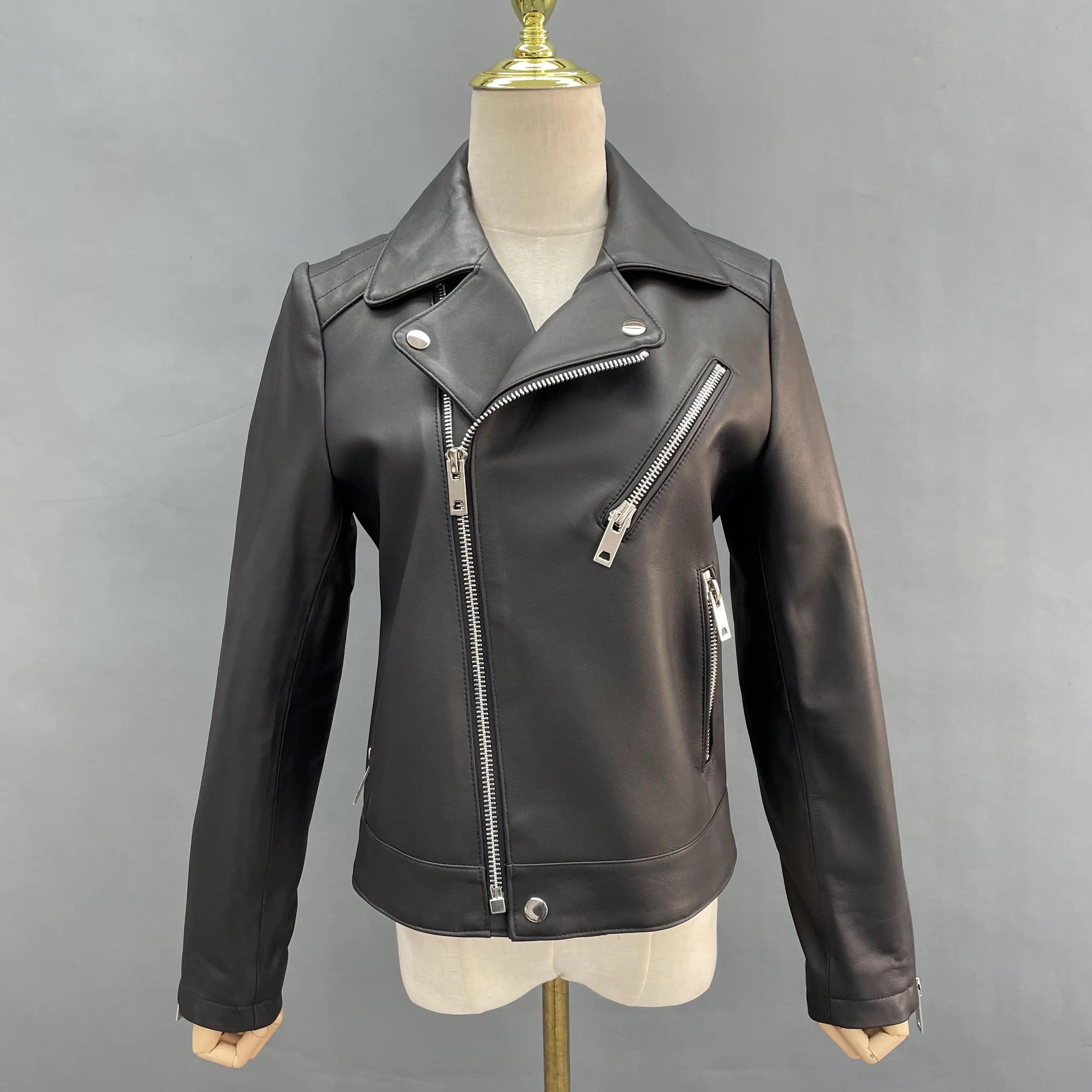 Fashion Short Jacket Slim Streetwear Casual Black Solid Female Outwear Coat Women Zipper Biker Coat