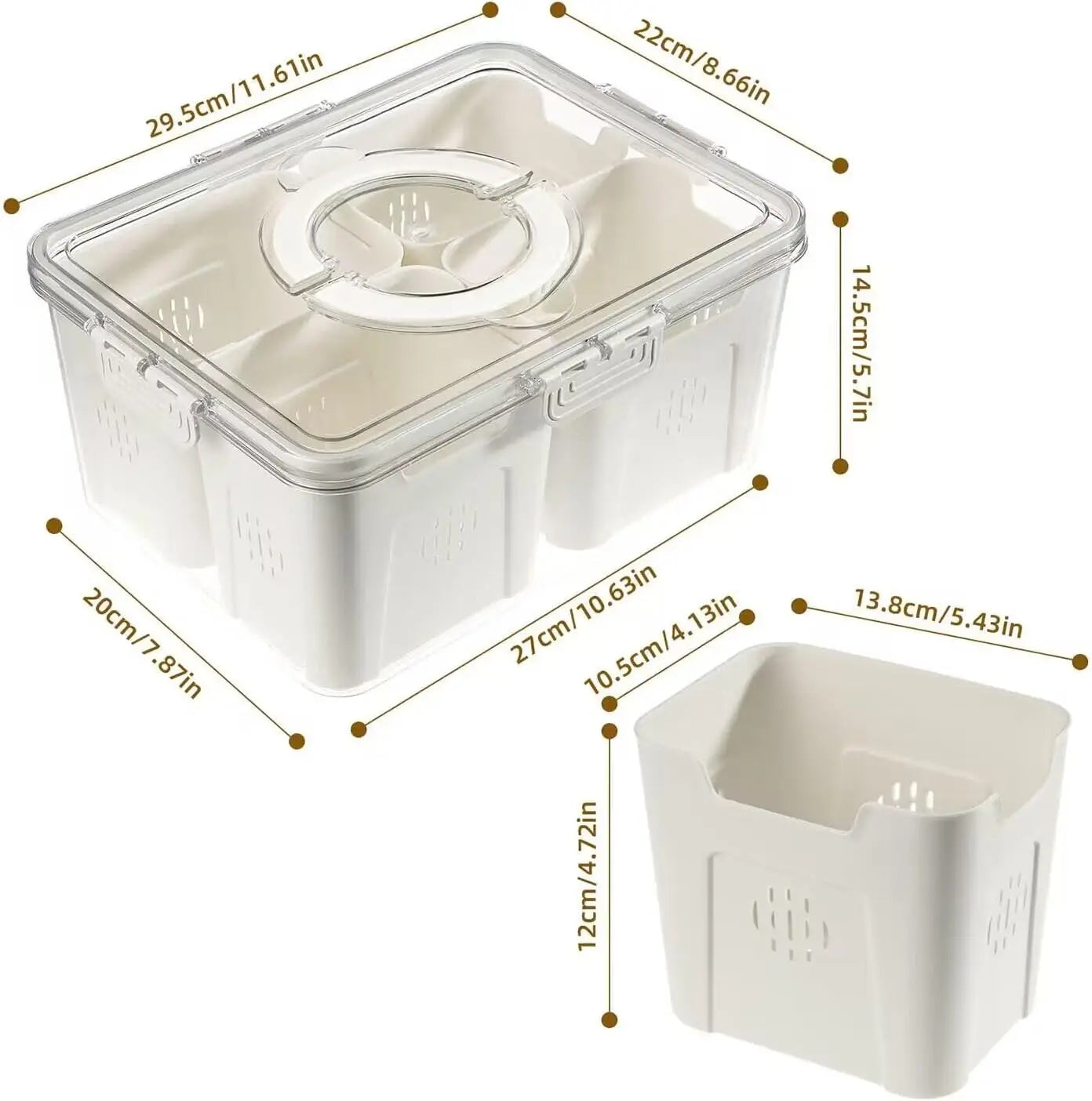 4 Compartments Food Storage Containers Divided Serving Tray with Lid and Handle for Fruit Vegetable Entertaining Party