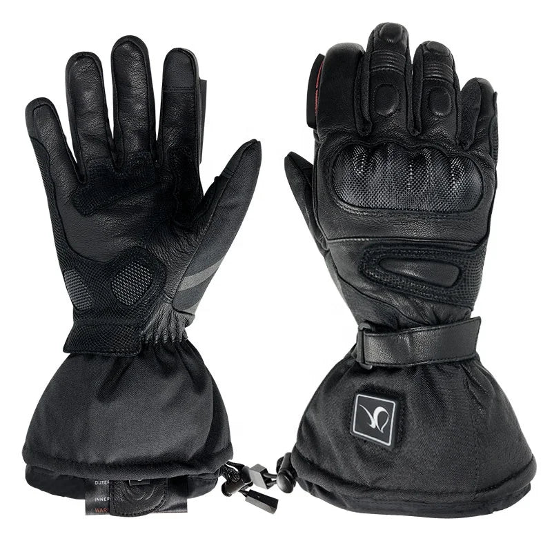 Savior Winter Customized Hard Knuckle Protection Leather Electric Battery Powered Motor Bike Racing Heated Motorcycle Gloves