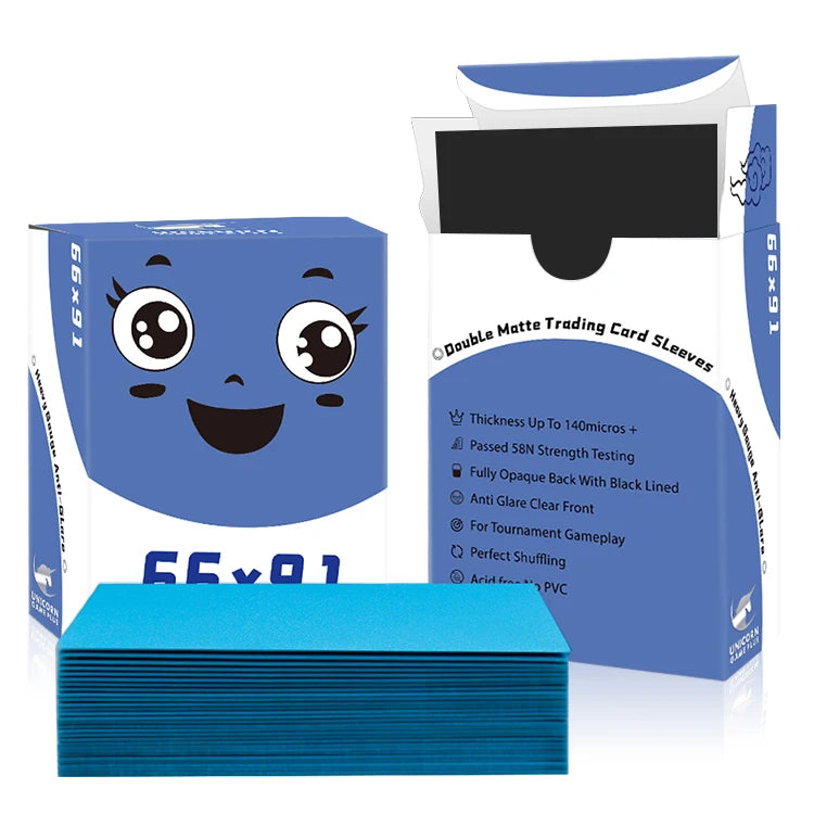 BLS02 Boxed 1000pcs Black Interior Game Card Deck Protector Sleeves New Release Double Matte  Sky Blue Heat Seal Handle