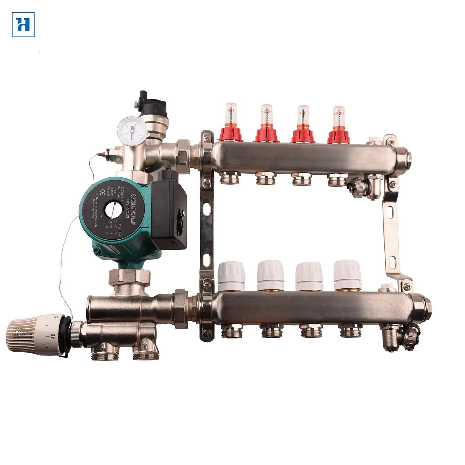 2-12 Way Stainless Steel Hydronic Plumbing Manifolds Bar Radiant Floor Heating System with Mixing Valve Pump and Thermostat