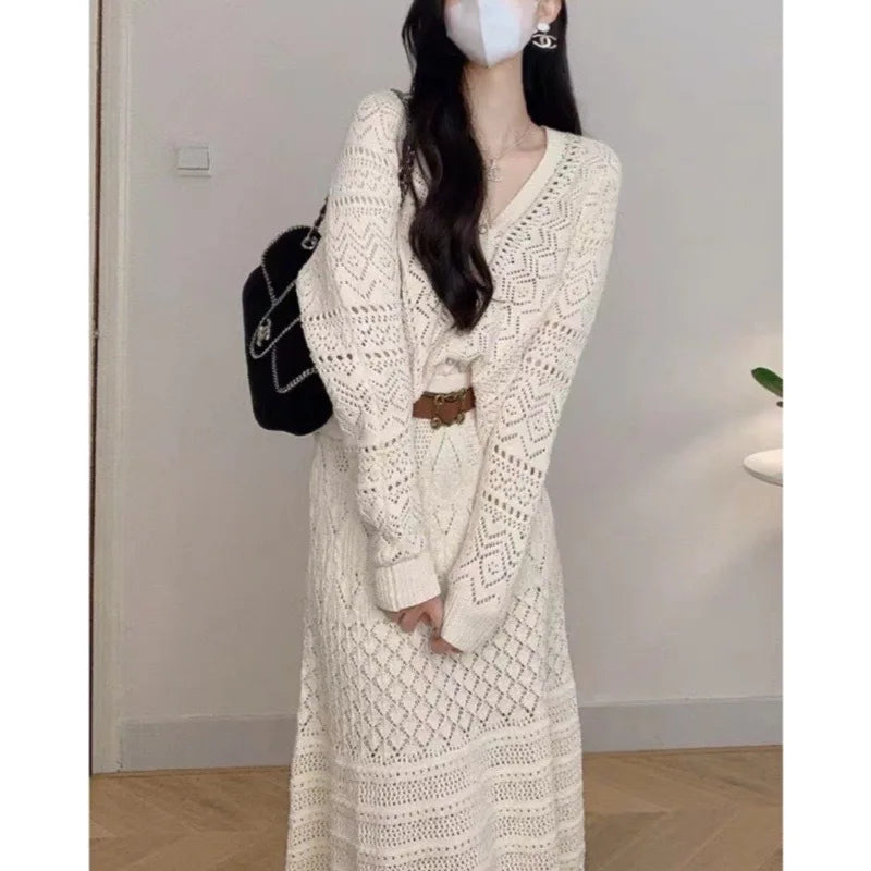 2025 Best Welcome Early Autumn French Style Women High-End Elegant Socialite Top Hollow Knit Two-Piece Set