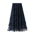 Women Skirts 2022 Korean Style Fashion Elastic Waist Appliques Embroidery Floral Mesh Skirt Long Gauze Tulle Skirt Women